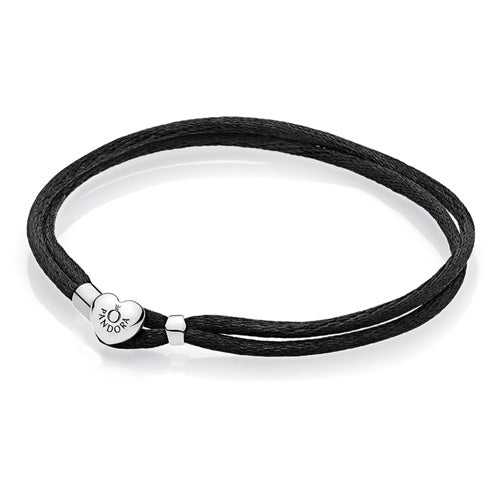 Pandora Moments Fabric Cord Friendship Bracelet Black w Silver