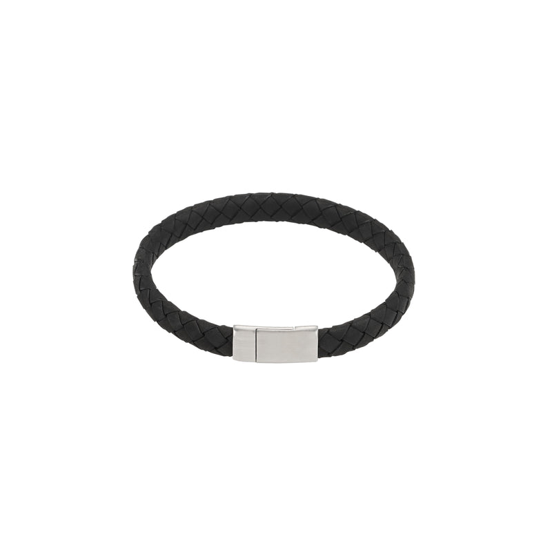 Cudworth  Hardware  Thin Black Italian Leather/S-Steel Bracelet