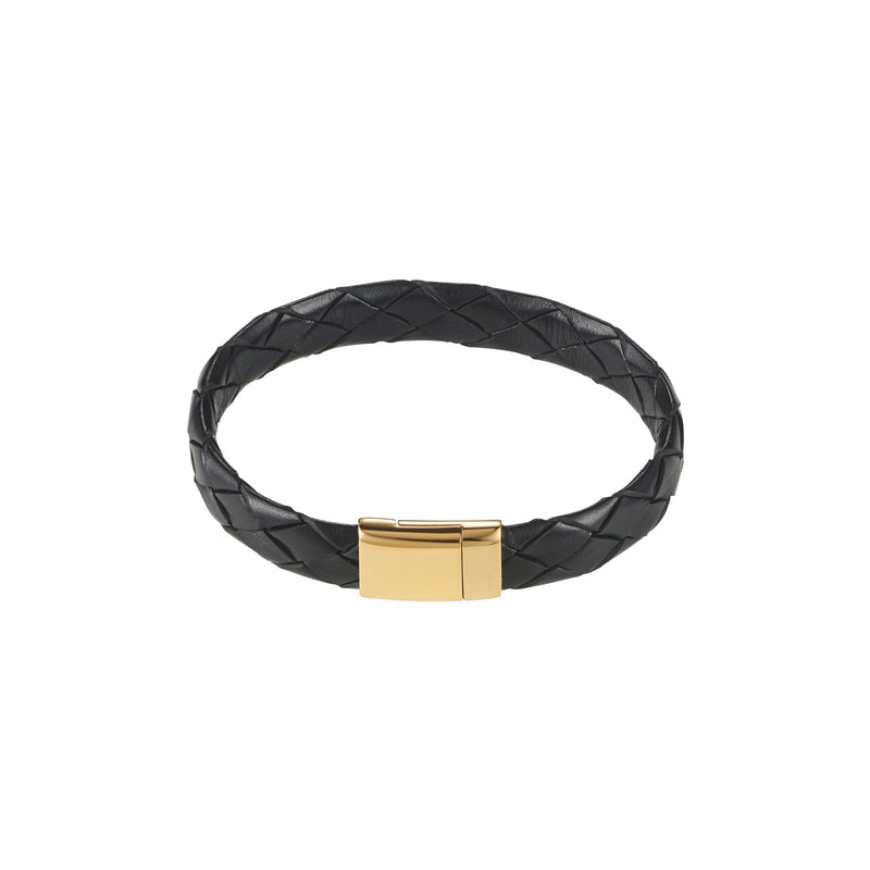 Cudworth Hardware  IP14k G/P S-Steel/Black Calf Leather Bracelet