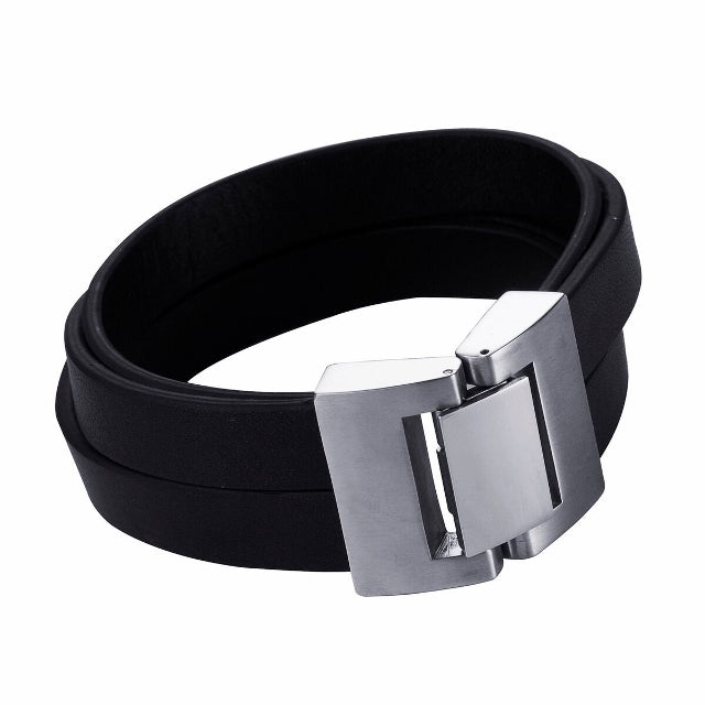 Cudworth  Hardware  Thick Black Leather Multi str /S-Steel Bracelet