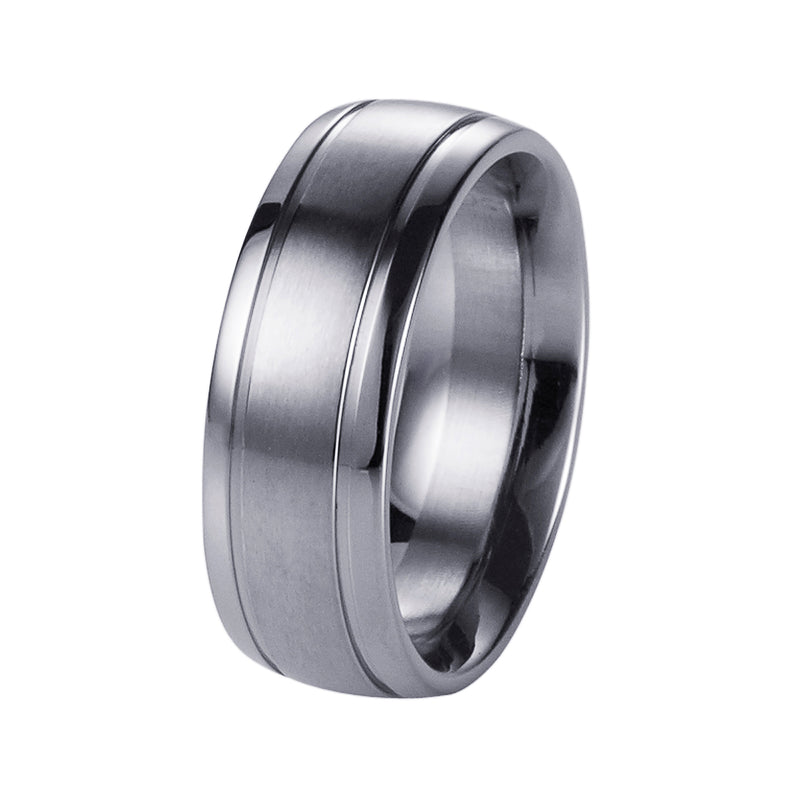 Cudworth Polished S-Steel Ring a Brushed Centre Bands Size