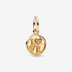 Pandora 14k Solid Gold Sparkling Love Stamp Dangle Charm
