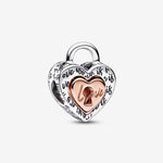 Pandora Two-tone Padlock Splittable Heart Charm