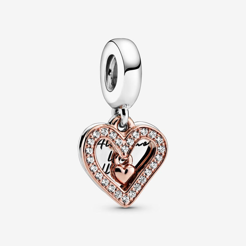 Pandora Rose Sparkling Freehand Hearts Hanging Charm