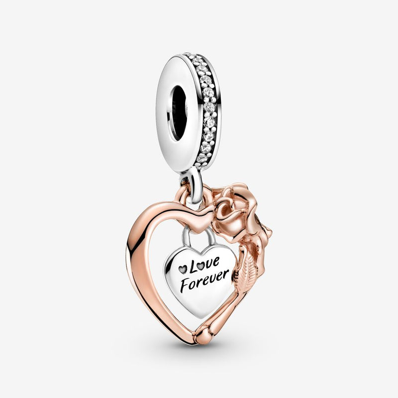 Pandora Rose Heart & Rose Flower Hanging Charm