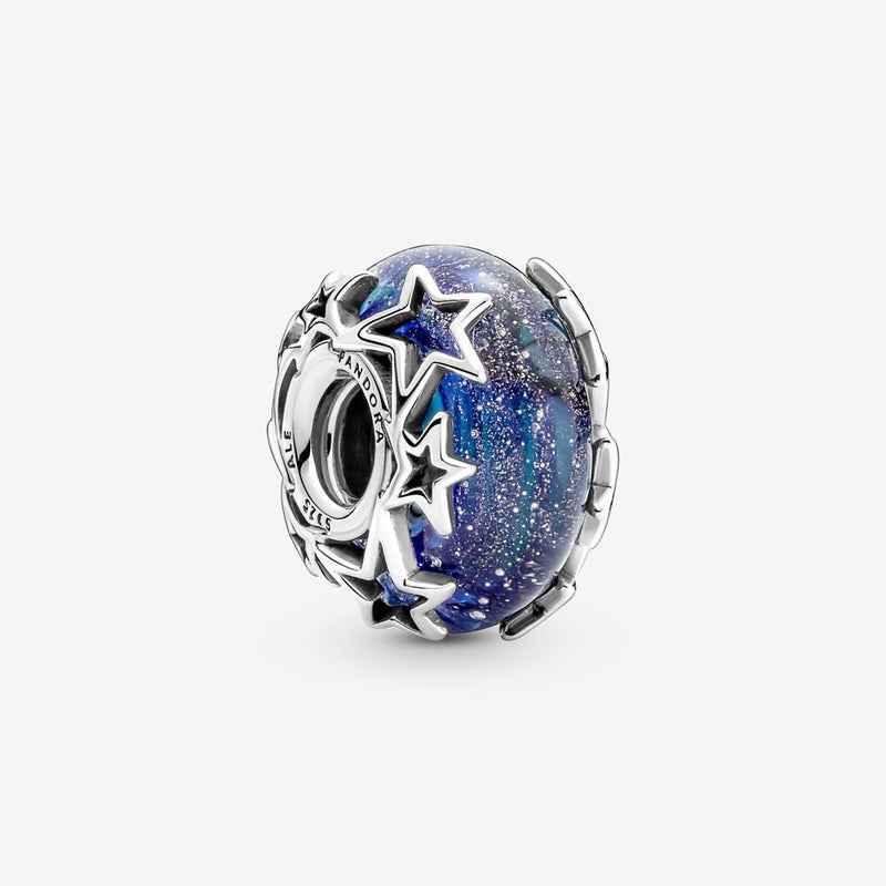 Pandora Stg Galaxy Glittery Blue Murano Charm