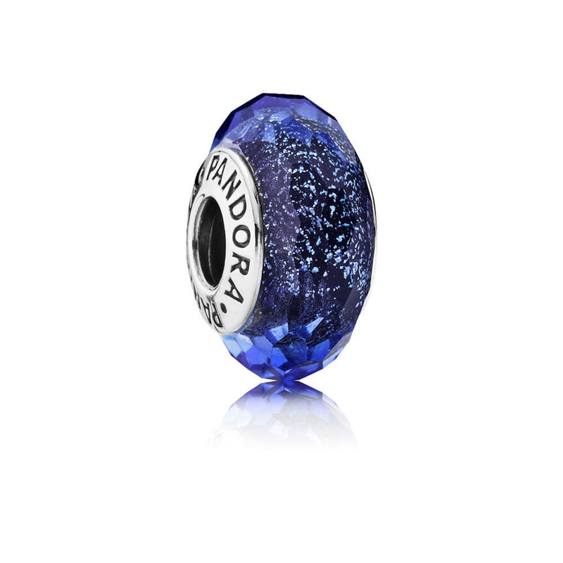 Pandora Iridescent Blue Faceted Murano Glass