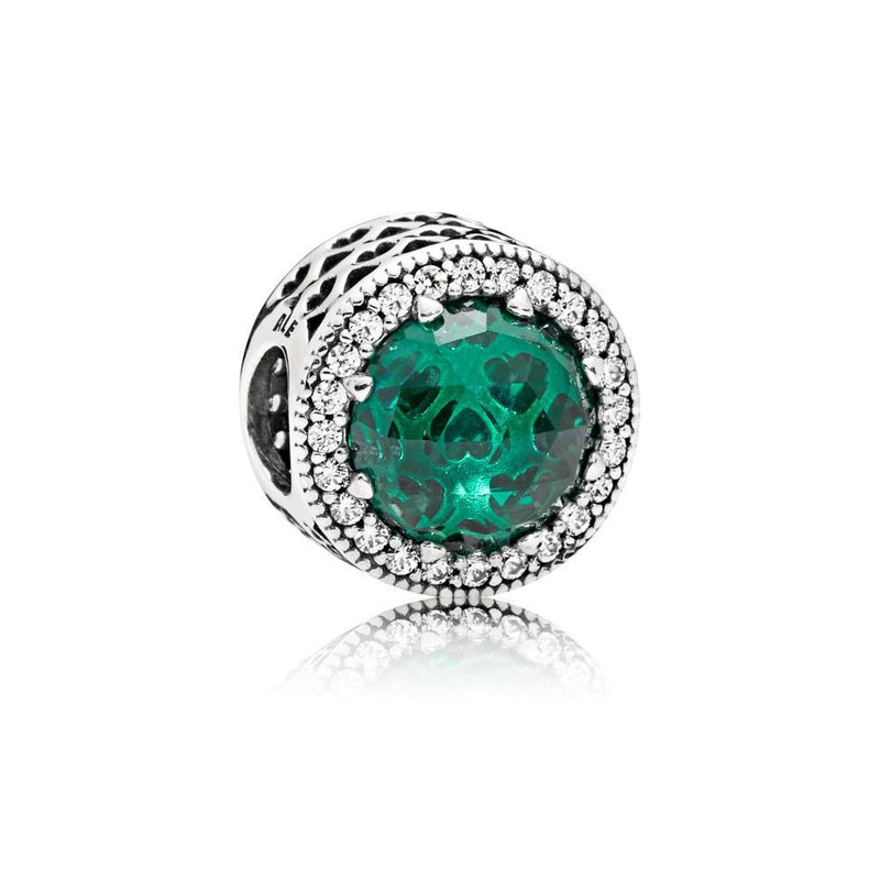 Pandora Green Radiant Hearts Silver Charm w Sea Green Crystals & CZ