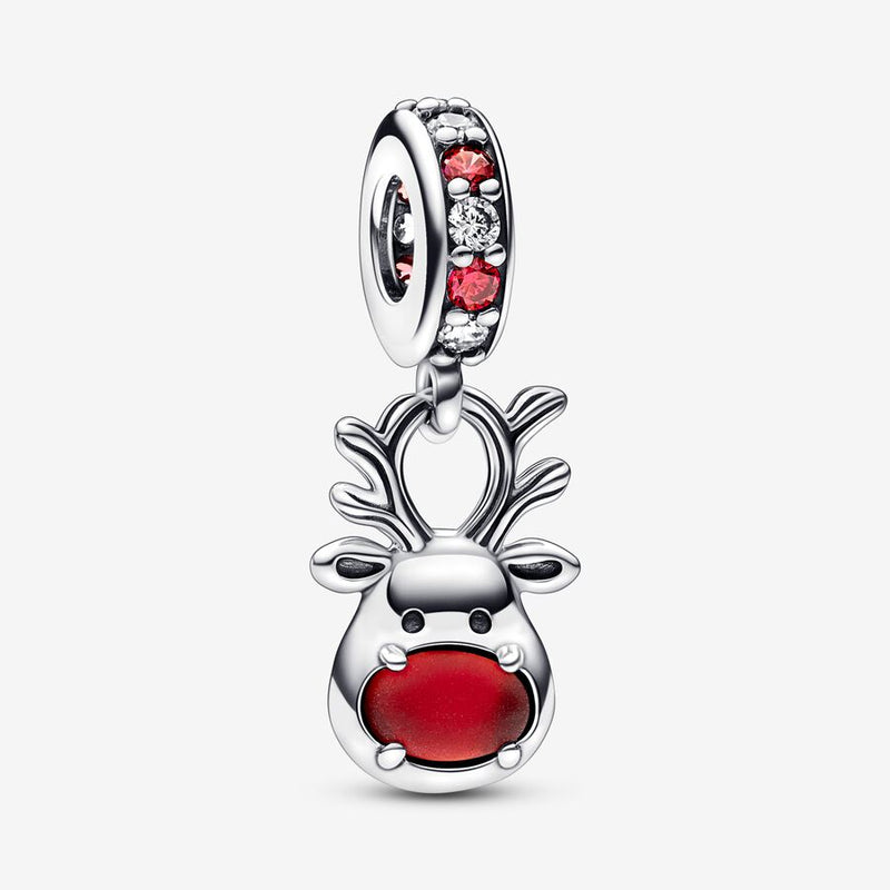 Pandora Red Nose Reindeer Murano Dangle Charm