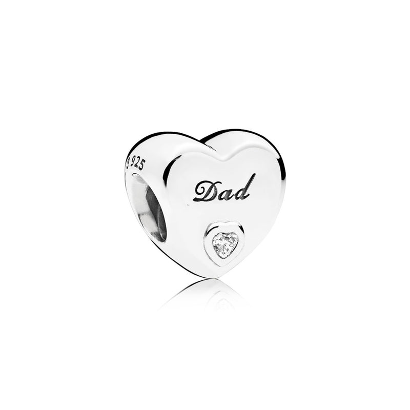 Pandora Dad's Love Silver Charm w Clear CZ