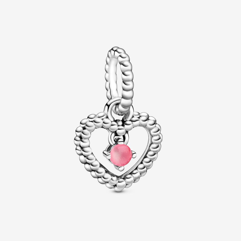 Pandora October Petal Pink Beaded Heart Dangle Charm