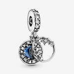 Pandora Star And Moon Silver Hanging Charm with Blue Crystal