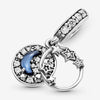 Pandora Star And Moon Silver Hanging Charm with Blue Crystal