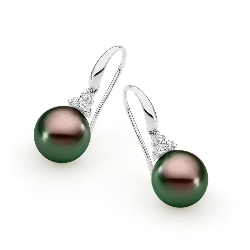 Allure Trio Diamond Articulated French Hook Pearl Earrings