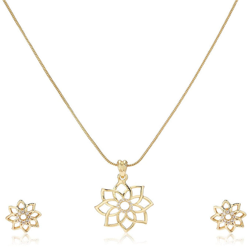 Estele 24 Kt Gold Plated Flower with American Diamonds Pendant Set