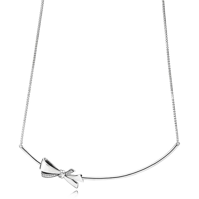 Pandora Brilliant Bow Silver Collier Necklace w CZ