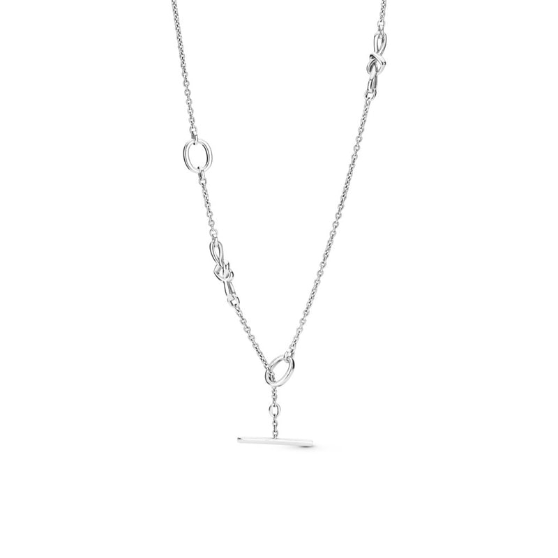Pandora Knotted Hearts Silver T-Bar Necklace
