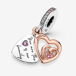 Double Heart Sterling Silver and 14k Rose Gold-Plated