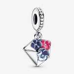 Pandora Pansy Letter STG Pink Blue Dangle Charm