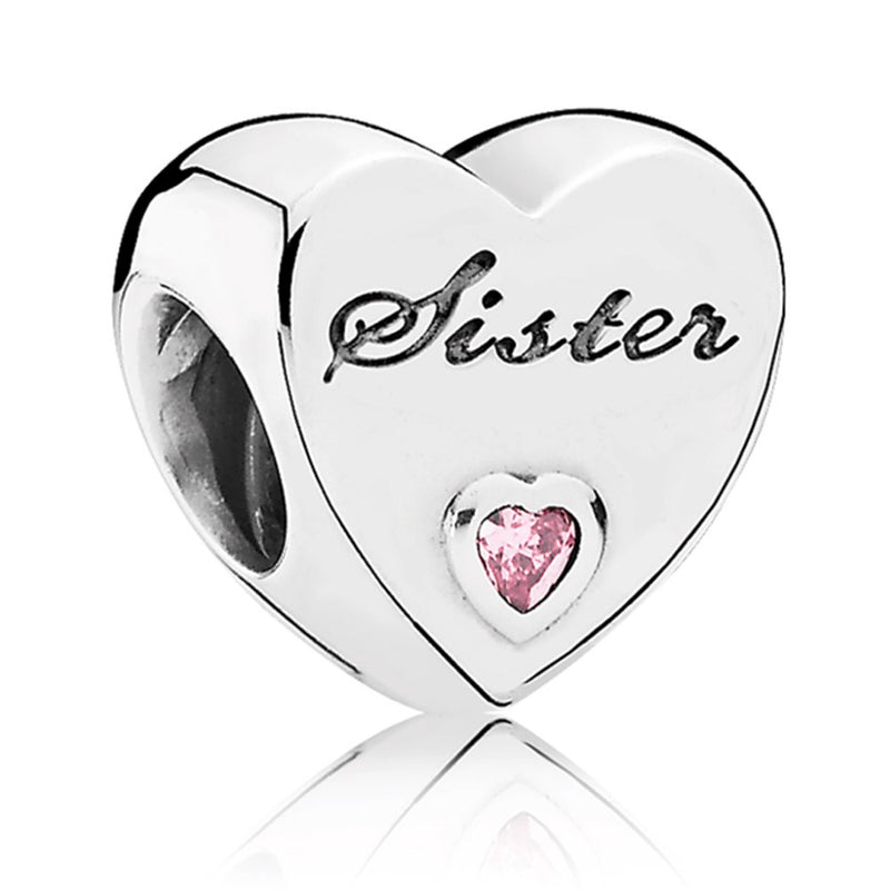 Pandora Sister's Love Silver Heart Charm w PCZ