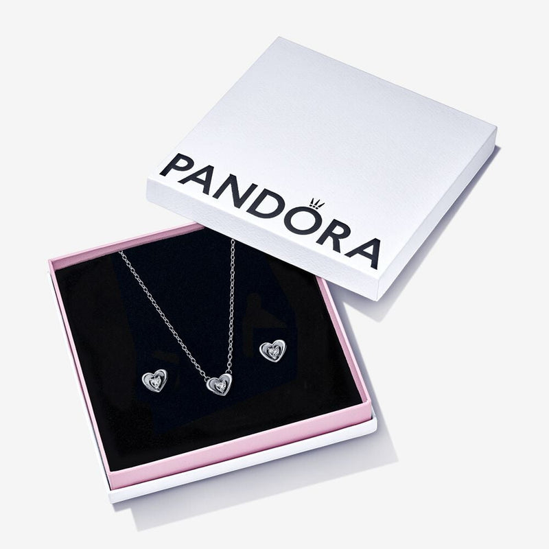 Pandora Moments Heart Necklace and Earring Gift Set