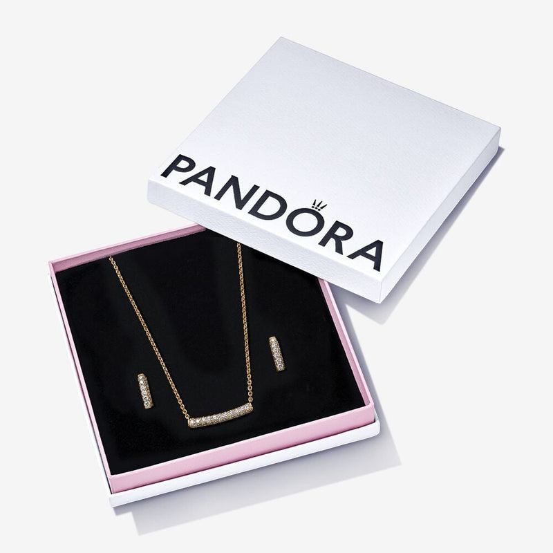 Pandora Gold Plated Stardust Necklace and Earring Gift Set