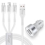 iGear Charger Auto W/Cable 3in1 2USB H/D Whi IG1686