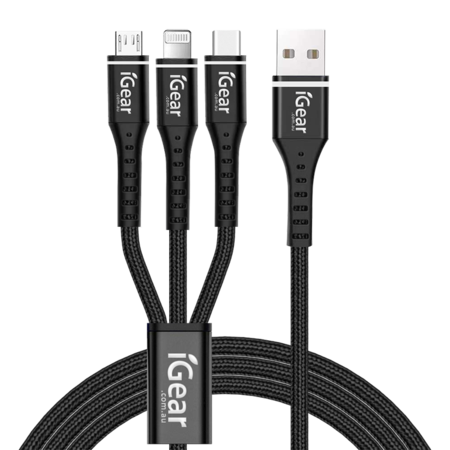 iGear Cable Chg/Sync 3 in1 H/D iPhone/Type-C/Micro IG1923