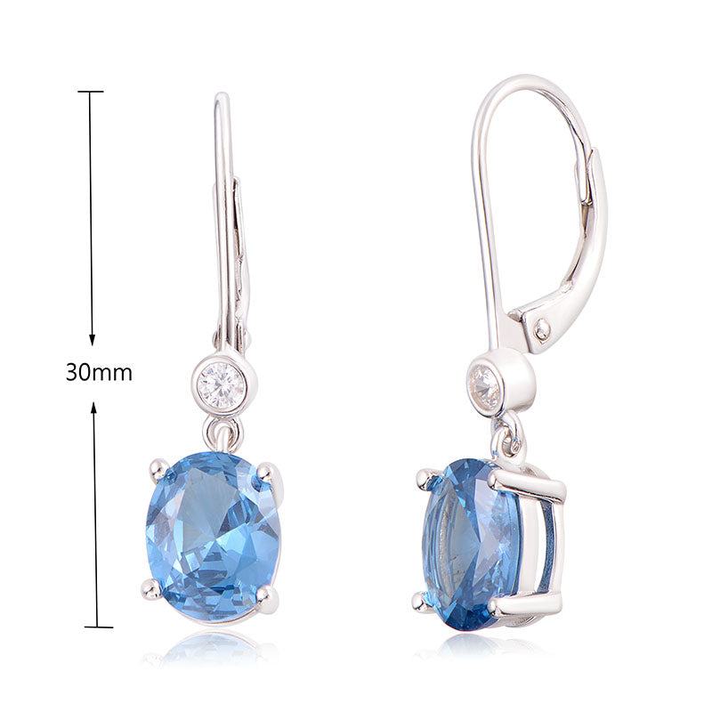 J&T STG Oval 7*9mm Peacock Sapphire CZ White CZ Earring