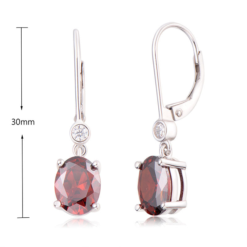 J&T STG Oval 7*9mm Red CZ White CZ Earring