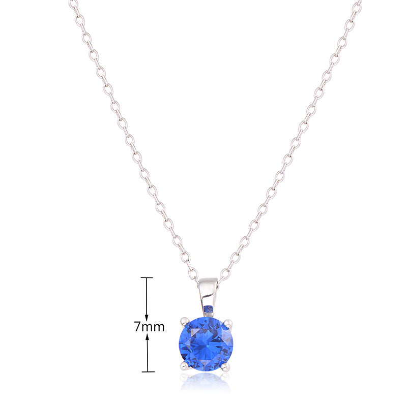 J&T STG Round 6.5mm Blue Sapphire CZ Chain & Pendant 42+3cm