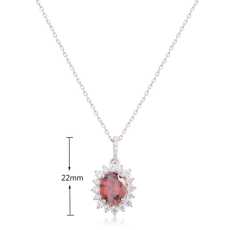 J&T STG Oval 7*9mm Red CZ White CZ Chain & Pendant  45+3cm