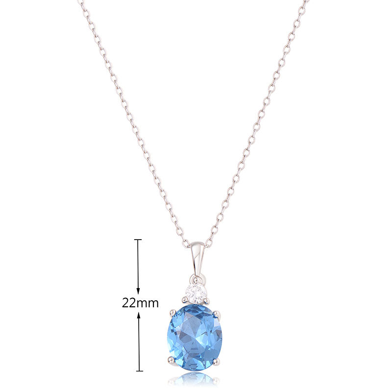 J&T STG Oval 9*11mm Peacock Sapphire CZ White CZ Chain & Pendant 45+3 cm