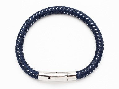 Cudworth Savage - Navy Leather /Steel Wire Bracelet