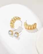 Mestige CZ Gold 18K Wave Hoop and Stud Set