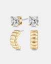 Mestige CZ Gold 18K Wave Hoop and Stud Set