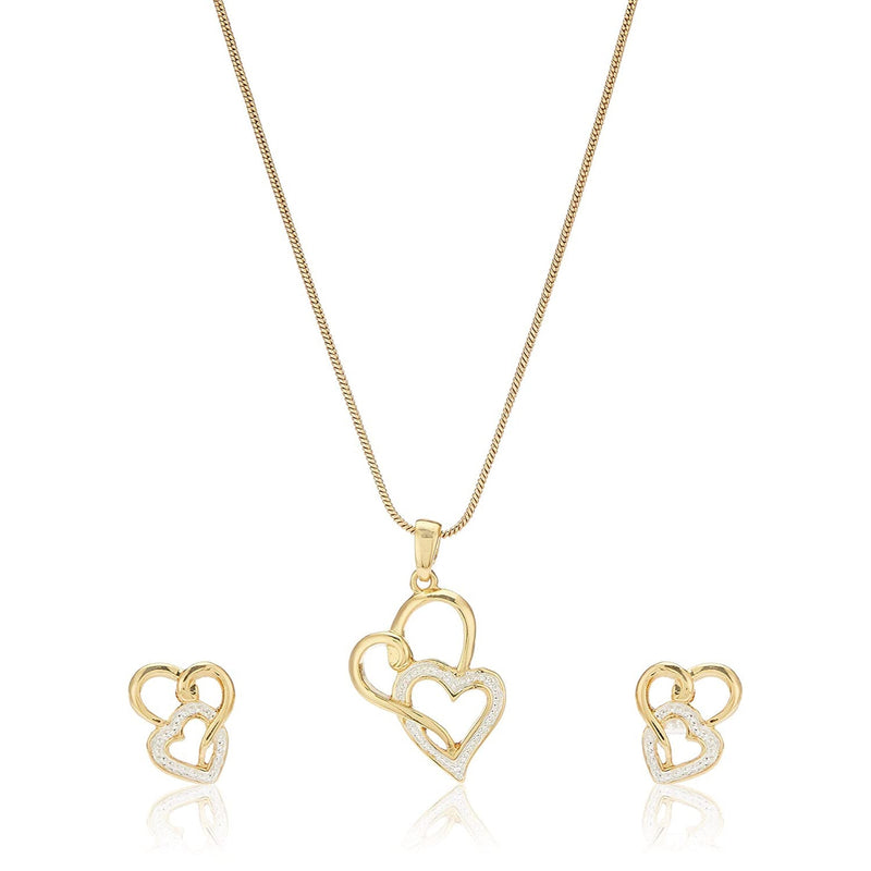 Estele Two Tone Plated Heart Shaped Lock Pendant With Earrings