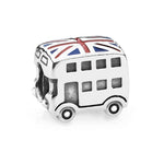 Pandora Silver Union Jack Bus Charm,  Red & Blue Enamel