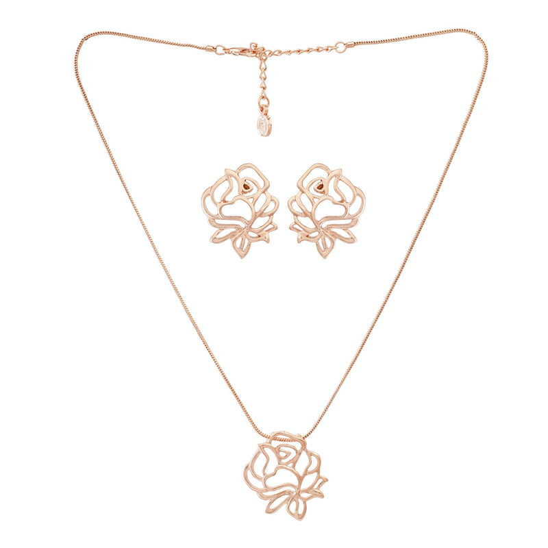 Estele - 24 Kt Rose Gold Plated FLOWER Pendant Set for women